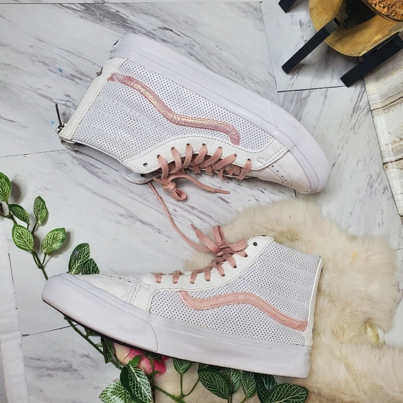 RARE vans White leather custom high top zip back - Picture 11 of 12